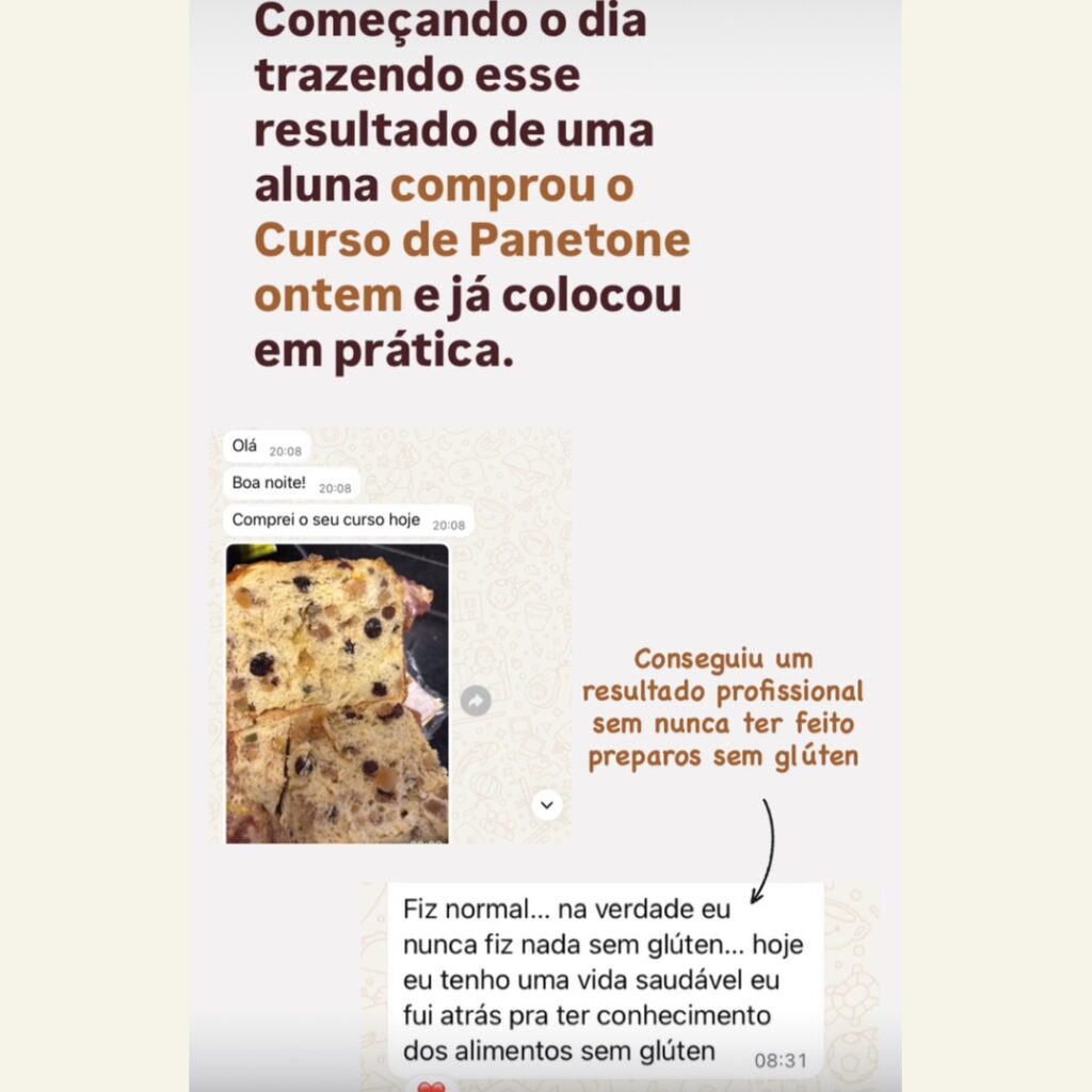 Depoimento de aluna: fez panetone sem glúten na mesma noite em que comprou o curso