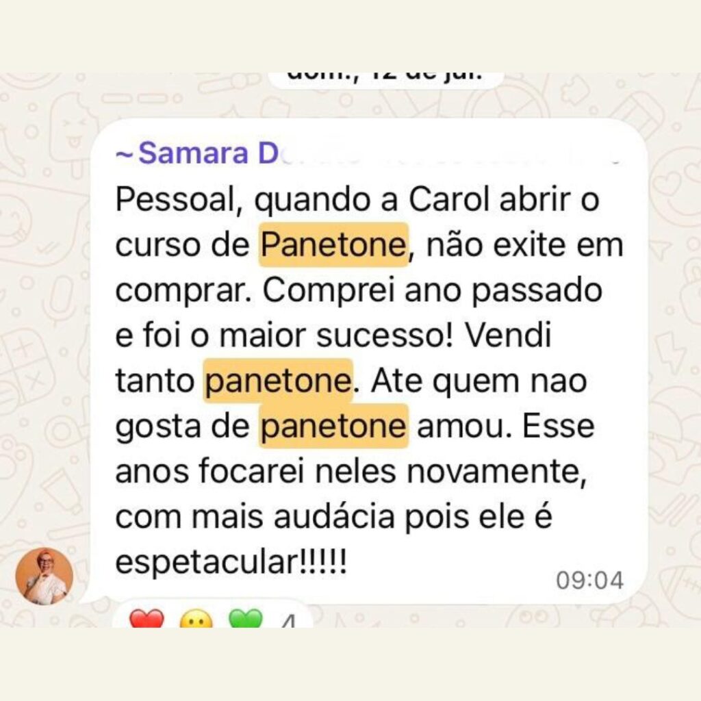 Depoimento da aluna Samara sobre o sucesso de vendas do panetone sem glúten